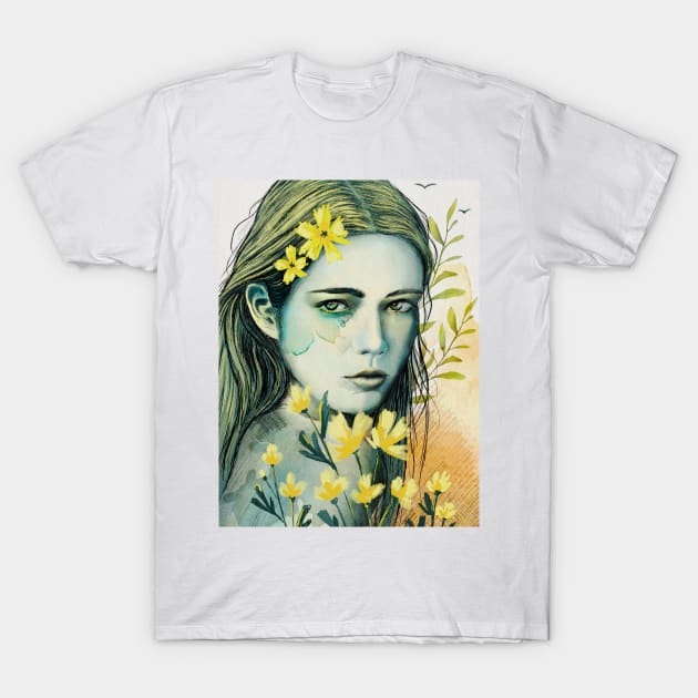 Spring woman portrait T-Shirt by Ange art